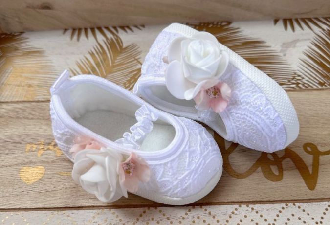 Baletki koronkowe różany bukiecik BIAŁE- 138KB- NOWOŚĆ-