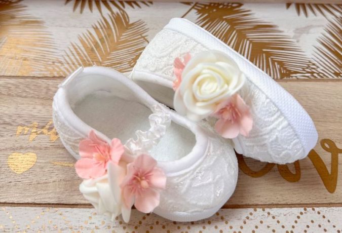 Baletki koronkowe różany bukiecik ECRU- 138KE- NOWOŚĆ-