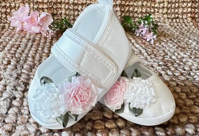 Baletki satynowe Ivory z kwiatami  130SE/RE - NOWOŚĆ